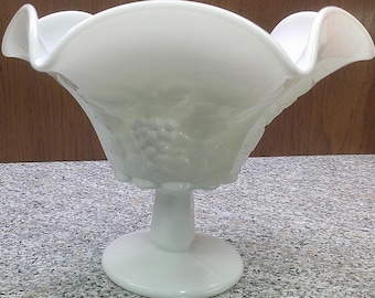 2409 Westmoreland Paneled Grape Milk Glass 6" Tall x 8" Wide Footed Compote Candy Dish w/ Westmoreland Stamp - Great Condition