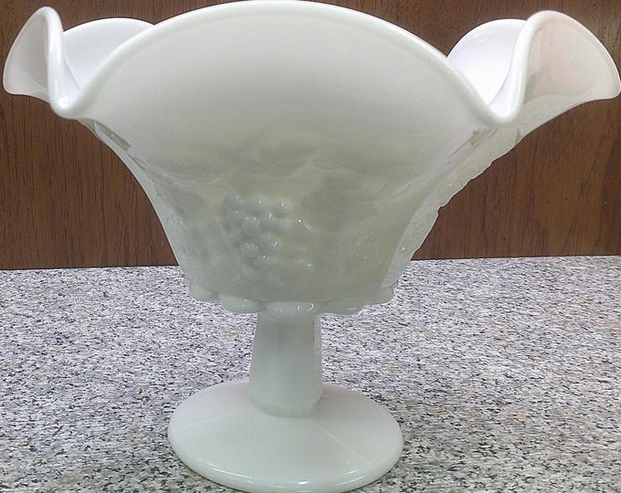 2409 Westmoreland Paneled Grape Milk Glass 6" Tall x 8" Wide Footed Compote Candy Dish w/ Westmoreland Stamp - Great Condition