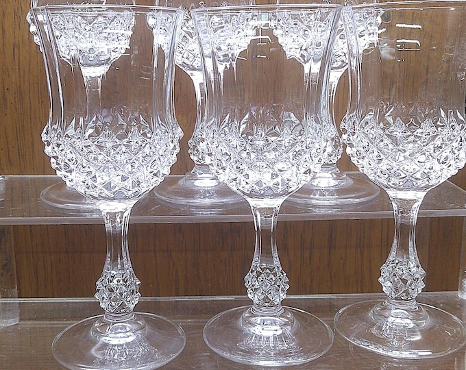 2503 Cristal D'Arques Paris 24% Lead Crystal Longchamp Clear 6.5" 5.75 oz Stemmed Vintage Wine Glass Goblet Set of 6 - Excellent Condition