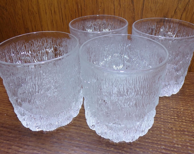 2504 Goebel Charlottenhutte Feuerland Series Ice Tree Bark Whiskey Rocks 8 oz 3.25" Glasses - Set of 4 - Excellent Condition
