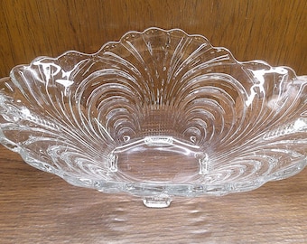 2411 Cambridge Caprice Vintage Crystal Clear Glass 13" Footed Oval Bowl w/ Handles - Great Condition