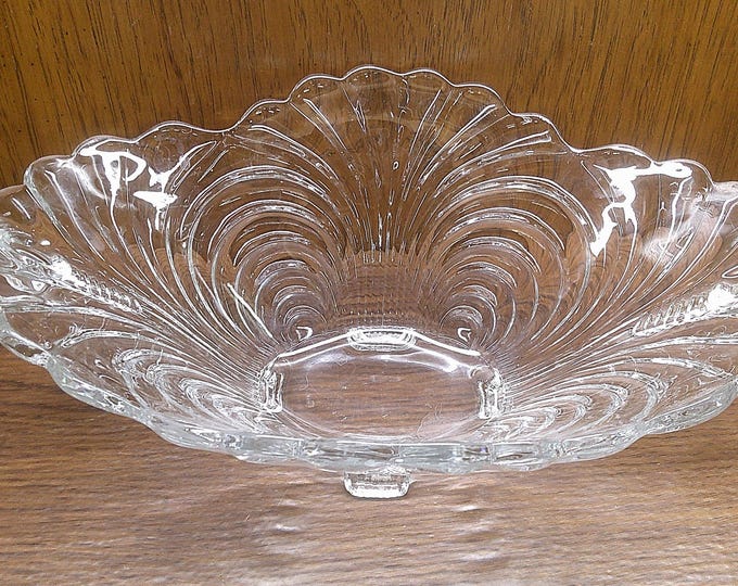 2411 Cambridge Caprice Vintage Crystal Clear Glass 13" Footed Oval Bowl w/ Handles - Great Condition