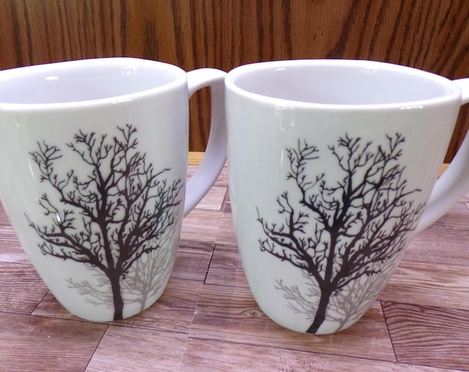 2510 Corelle Coordinates Timber Shadows 4.25" 12 oz Porcelain Mugs Set of 2 - Great Condition