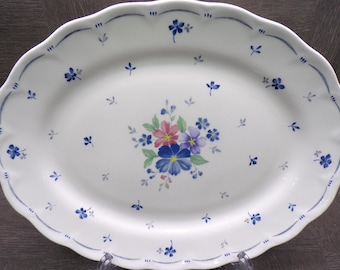 2603 Nikko Blossomtime Blue Peony Swirl 12"x9" Oval Serving Platter - Fine Bone China - Great Condition Light scratches