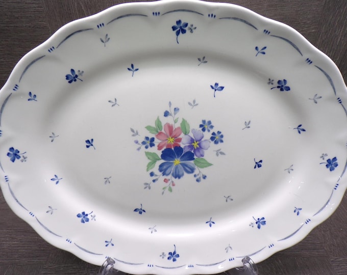2603 Nikko Blossomtime Blue Peony Swirl 12"x9" Oval Serving Platter - Fine Bone China - Great Condition Light scratches