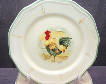 2607 Gibson Royal Rooster Vintage Hand-Painted 8.5" Salad / Snack Plates Set of 7