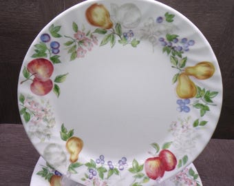 2609 Corelle Chutney Retired Mixed Fruit Swirl Pattern 10.25" Dinner Plates Set of 5 Light Scratches