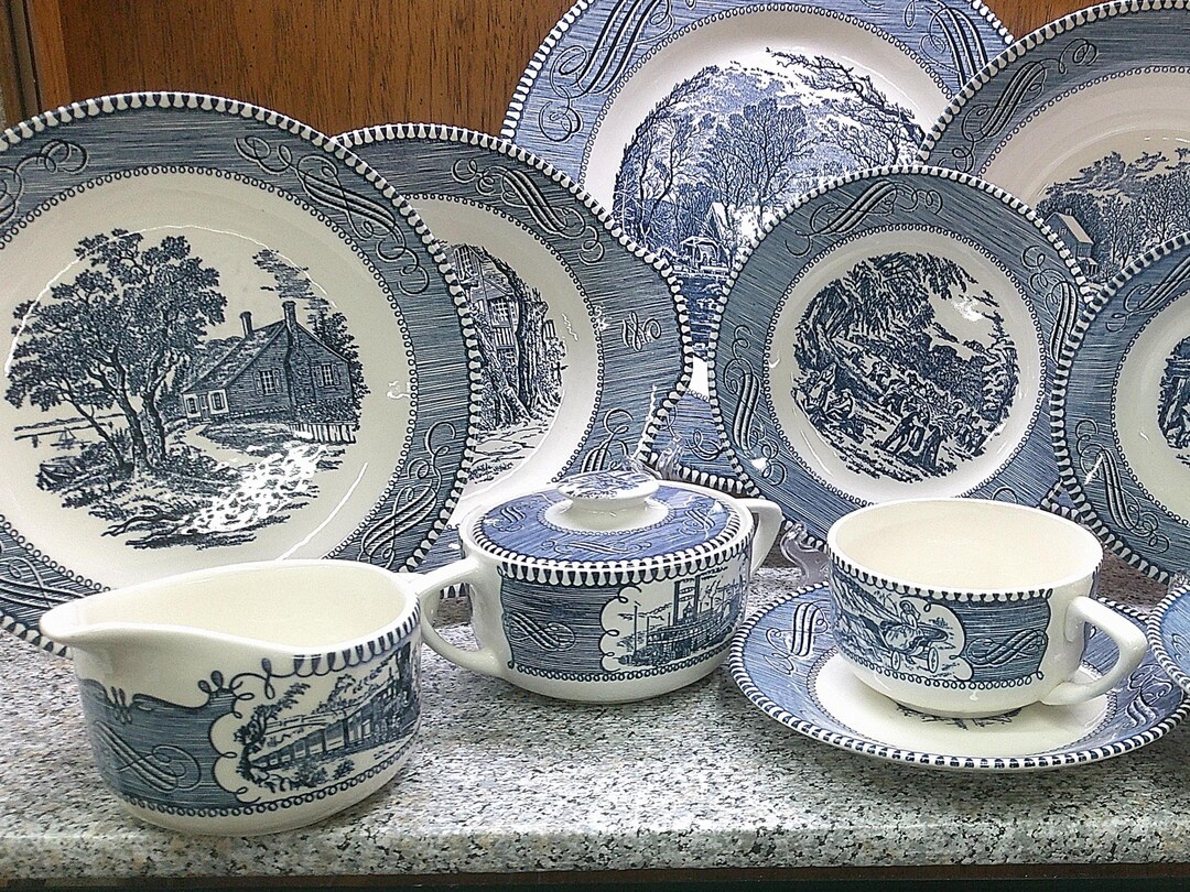 2408 Royal USA Currier and Ives Blue Mill Ironstone Dinnerware