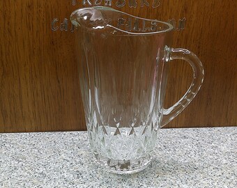 2405 Diamond Optic Pattern Clear Glass Pitcher 9" Vintage w/ Ice Catcher Lip - Great Condition No Chips or Cracks