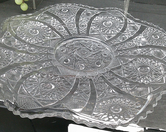 2402 Imperial Glass Flower Shape Hobstar 13" Beautiful Vintage Platter - Sawtooth Edge - Excellent Condition