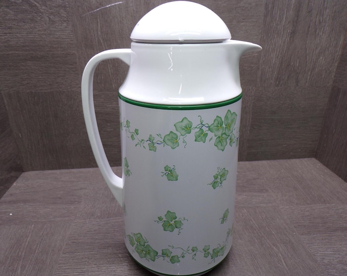 2602 Corning Corelle Callaway Green Ivy Vintage Thermique Carafe 10.5" Thermos Pitcher - Great Condition - Inside Clean