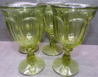 2608 Imperial Glass Williamsburg Verde Green Vintage Discontinued 5" Footed Goblets Set of 4