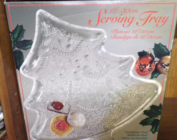 2506 Indiana Glass Arbre de Noel 12" Christmas Tree Shaped Serving Platter - Great Condition in Original Box
