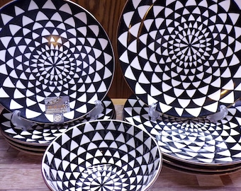 2510 Thyme & Table Stoneware Black and White Check Dinnerware - Good Condition Slight Crazing Choose From List: