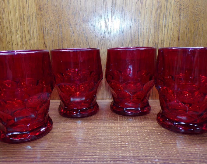 2504 Viking Georgian Vintage Ruby Red Honeycomb 8 oz 4" Tumbler Glasses Set of 4 - Great Condition