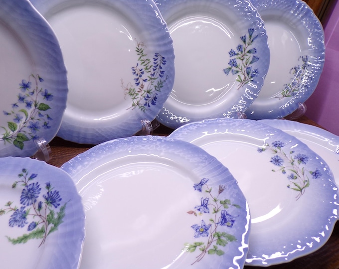 2508 Aston & Westwood Enchanted Blue Flowers of Copenhagen 1986 Vintage Discontinued 7.5" Plates Set of 8 - Great Condition Beautiful Plates