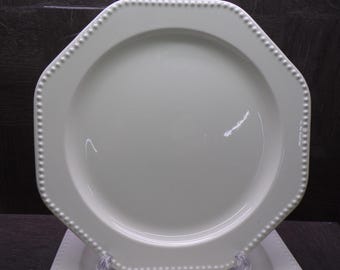 2606 Sears White Octagon #4569 Vintage Ironstone 10.25" Beaded Rim Dinner Plates Set of 5