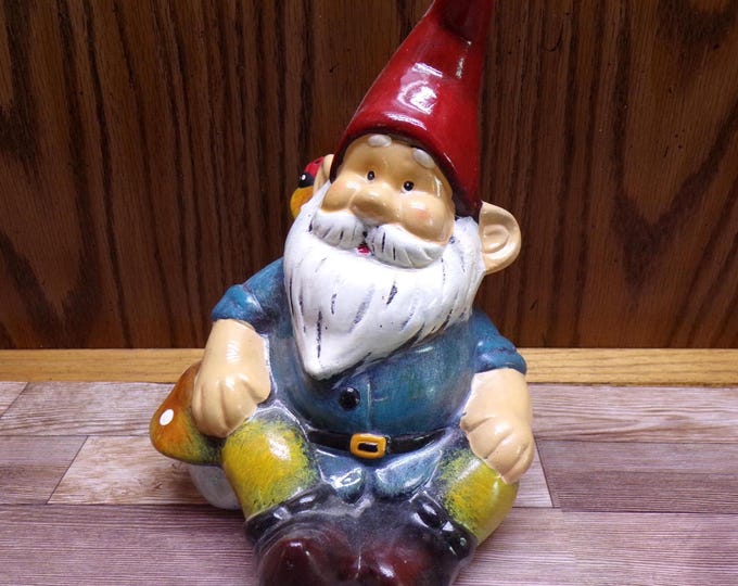 2508 Vintage Hand-painted Ceramic Gnome 7.5" Tall - Great Condition
