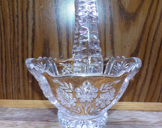 2510 Anna Hutte Bleikristall 24% Lead Crystal Vintage Footed Basket 6"x4"x6.5" Tall Clear with Gold Accents - Great Condition