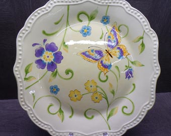 2608 One Pier 1 Botanica Butterfly 11" Ironstone Dinner Plate Scalloped Rim Hand-painted Floral & Butterfly Motif