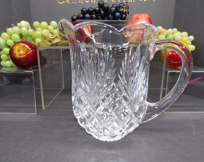 2302Godinger Shannon Lead Crystal 7.75" Pineapple Cut Vintage Pitcher #170 with Scalloped Rim - Good Condition No Chips or Cracks