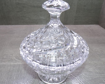 2609 Anna Hutte Bleikristall Vintage Clear Satiniert German Candy Dish with Lid