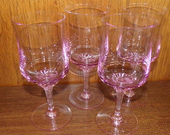 2503 Royal Prestige Twisted Swirl Stem Set of 4- 6.75" Peach / Pink Wine Water Glasses - Excellent Condition