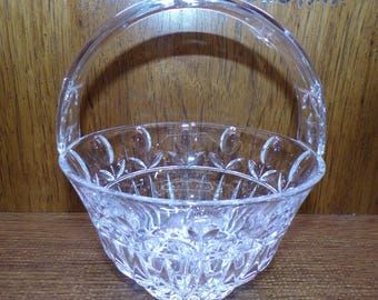 2507 Block Crystal Vintage Tulip Garden Handled Basket 7" Wide x 8" Tall - Pre-owned Great Condition