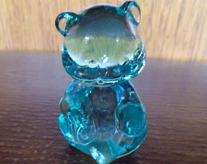 2501 Fenton Glass 3" Teal Mini Bear Fenton Stamp - Great Condition