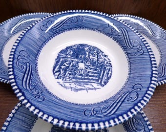 2506 Vintage Royal USA Currier & Ives Old Farm Gate 5.5" Dessert Bowls Set of 4 - Good Condition No Chips or Cracks