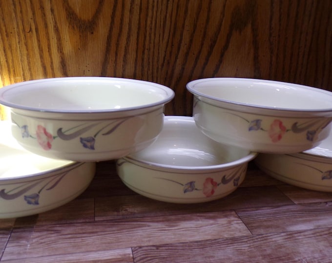 2511 Lenox China Stone Glories on Grey 6.25" Rimmed Round Bowls Set of 5 - Great Condition