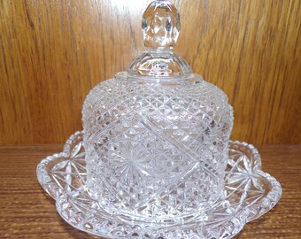 2506 Avon 6" Vintage Crystal Covered Butter Dish with Dome Lid - Great Condition