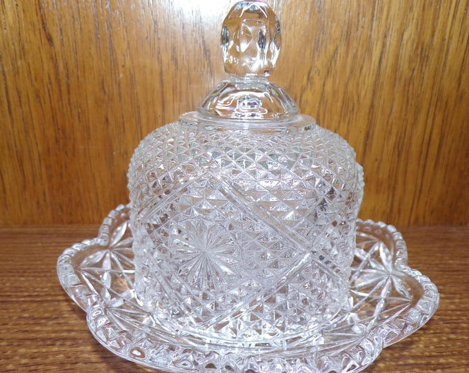 2506 Avon 6" Vintage Crystal Covered Butter Dish with Dome Lid - Great Condition