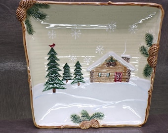 2602 St. Nicholas Square Heartland 11" Square Christmas Serving Tray Platter - Excellent Condition