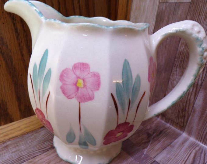 2511 Blue Ridge Southern Pottery Vintage Hand-Painted 5.5" Cream Pitcher Pink Teal Floral - Good Condition No Chips