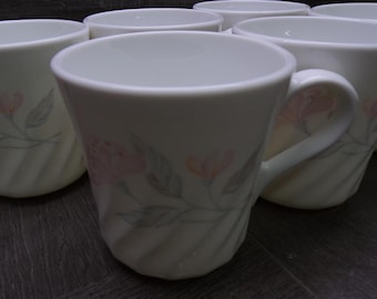 2407 Corelle Pink Trio Blossom Swirl 10 oz Coffee Mugs Set of 6