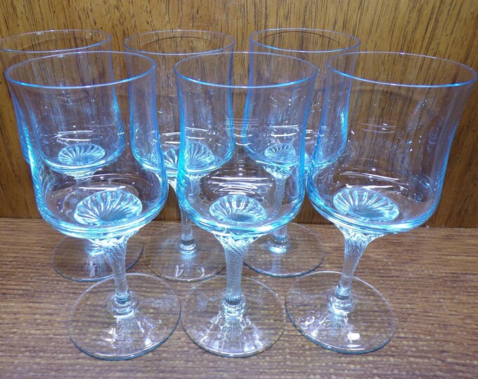 2507 Royal Prestige Sapphire Blue 6" Water / Wine Glass - Twisted Swirl Stem Set of 6 - Pre-owned Great Condition