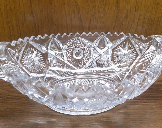 2412 Imperial Glass Vintage Two Light 12" Oval Clear Crystal Candlebowl #41709 from 1975 Taper Candle Holders at each End- Great Condition