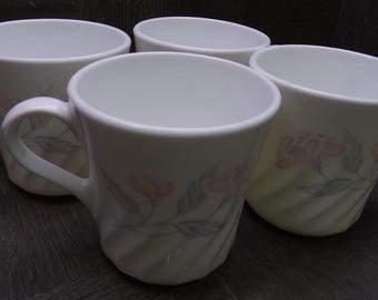 2407 Corelle Pink Trio Blossom Swirl 10 oz Coffee Mugs Set of 4