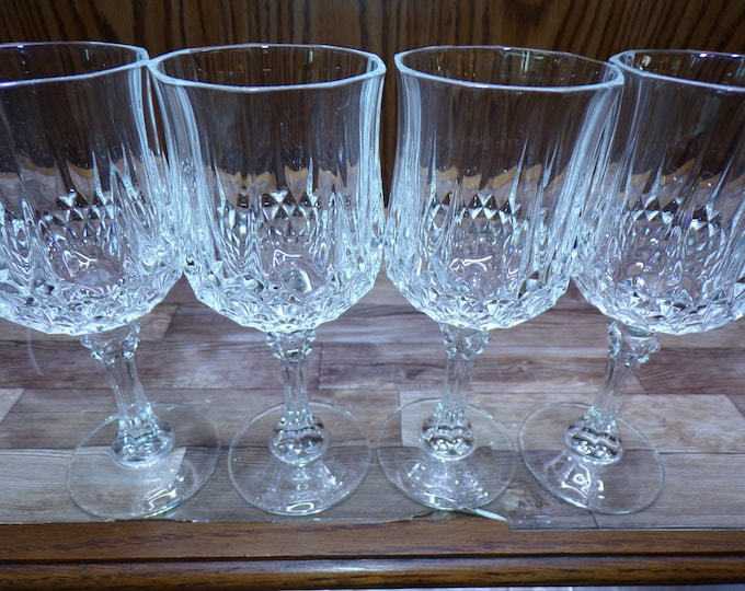 2510 Cristal D'Arques Paris 24% Lead Crystal LongChamp Clear 6.5" 5.75 oz Stemmed Vintage Wine / Water Glass Set of 4 - Great Condition