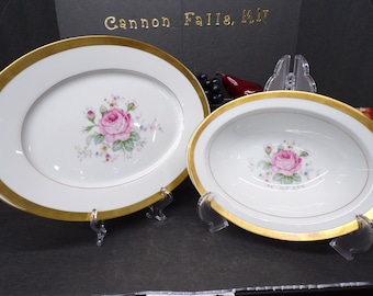 2305 Style House Dresden Bouquet Pair Fine China 14" x 10" Serving Platter & 11" x 8" Serving Bowl