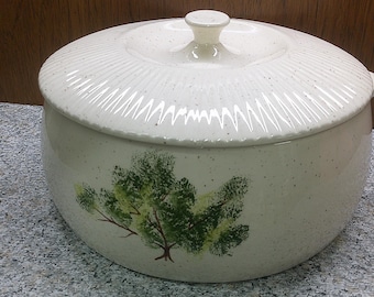 2407 Red Wing Pottery Vintage Hand Painted Tree Design - 9" Covered Serving Dish