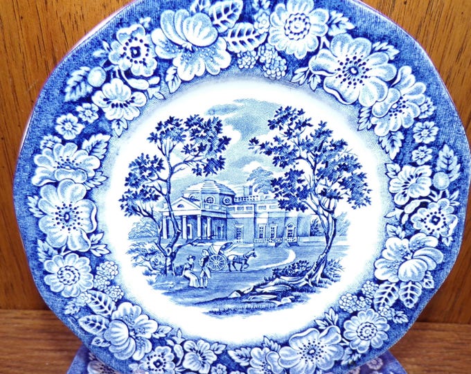 2506 Staffordshire Ironstone Liberty Blue Monticello 6" Bread Plates Set of 4 Made in England - Great Condition