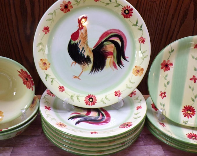 2511 Pfaltzgraff Daybreak Rooster Retired Dinnerware - Good Condition Some Crazing & Light Scratches Still Look Great