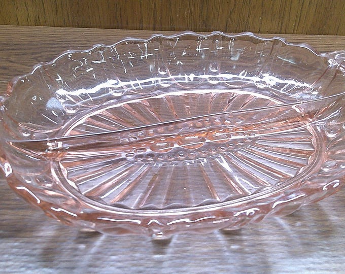 2411 Anchor Hocking Oyster & Pearl Pink / Peach Depression Glass Oval Divided Relish Dish 1938 - 1940 - Great Condition