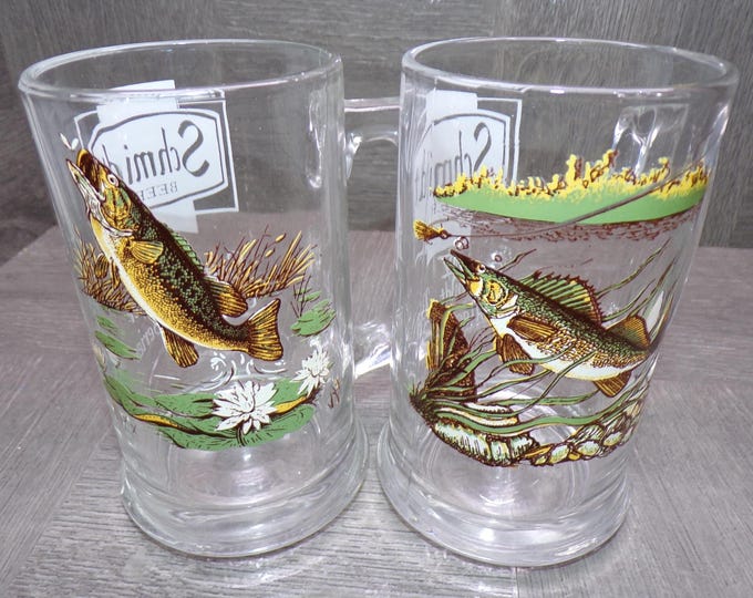 2602 Schmidt Beer Vintage Collector Series Mugs Set of 2 Walleye & Bass - Great Condition
