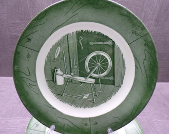 2609 Royal China Co. 6.25" Colonial Homestead Green Transferware Ironstone Vintage 1950's Bread / Dessert Plates Set of 3