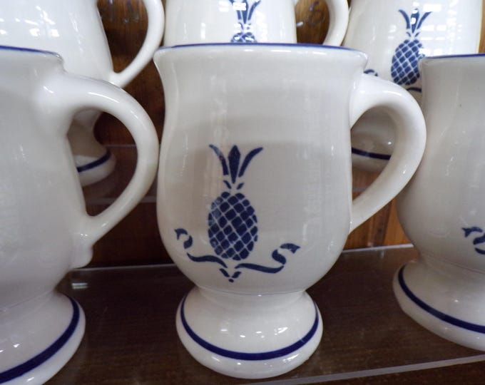 2506 Pfaltzgraff Hospitality Spectrum Line Blue Pineapple 5" 10 oz Footed Irish Coffee Mugs Set of 6 - Great Condition