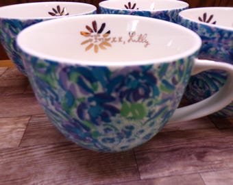 2511 Lion Around Hidden Cat Blue, Green, Purple Vintage 16 oz Coffee Mugs by Lilly Puhtzer Set of 4 - Great Condition