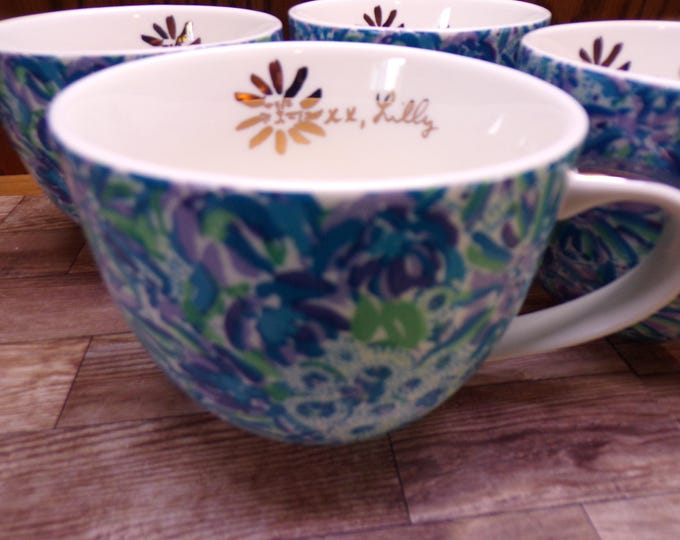 2511 Lion Around Hidden Cat Blue, Green, Purple Vintage 16 oz Coffee Mugs by Lilly Puhtzer Set of 4 - Great Condition